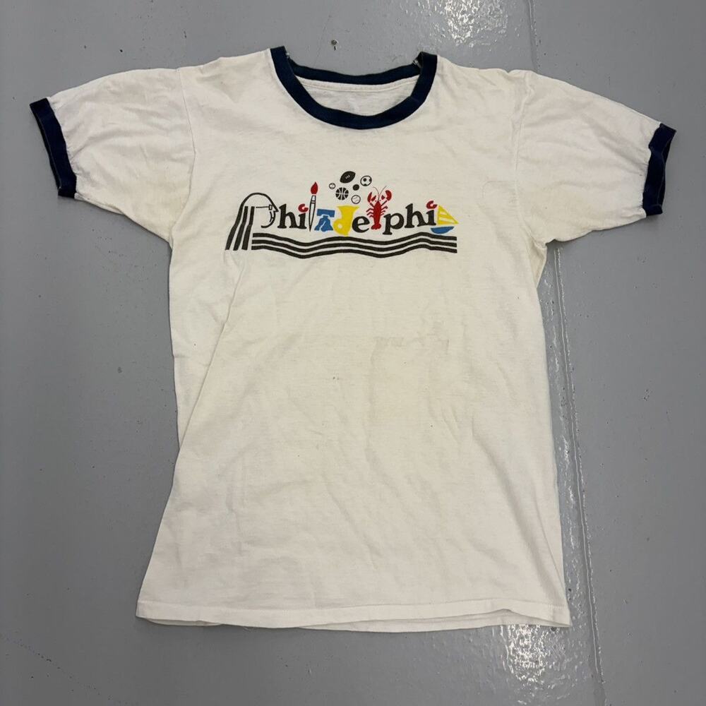 Vintage 80s Philadelphia White Tourist Ringer T-Shirt
